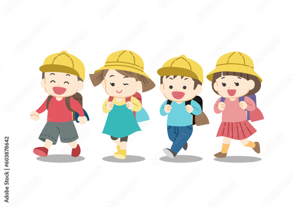 ランドセルを背負って歩く小学生のイラスト 線画なし ランドセルを背負って歩く小学生のイラスト 線画なし