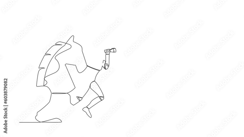 Animated self drawing of continuous line draw robot standing on horse chess using telescope to see business vision. Success strategy in tech. Artificial intelligence. Full length single line animation Animated self drawing of continuous line draw robot standing on horse chess using telescope to see business vision. Success strategy in tech. Artificial intelligence. Full length single line animation