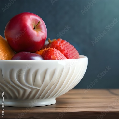 A bowl of fruits created by generative AI.