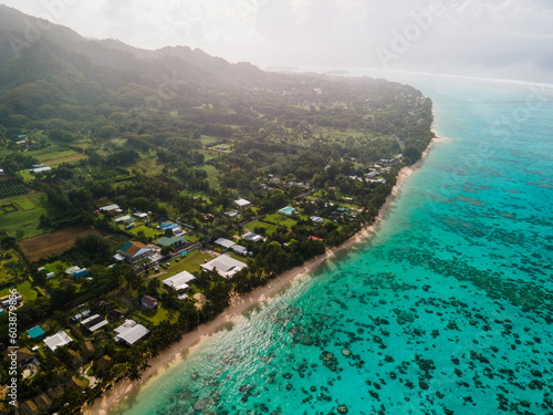 Aerial landscapes above Rarotonga, Cook Islands at sunrise photo