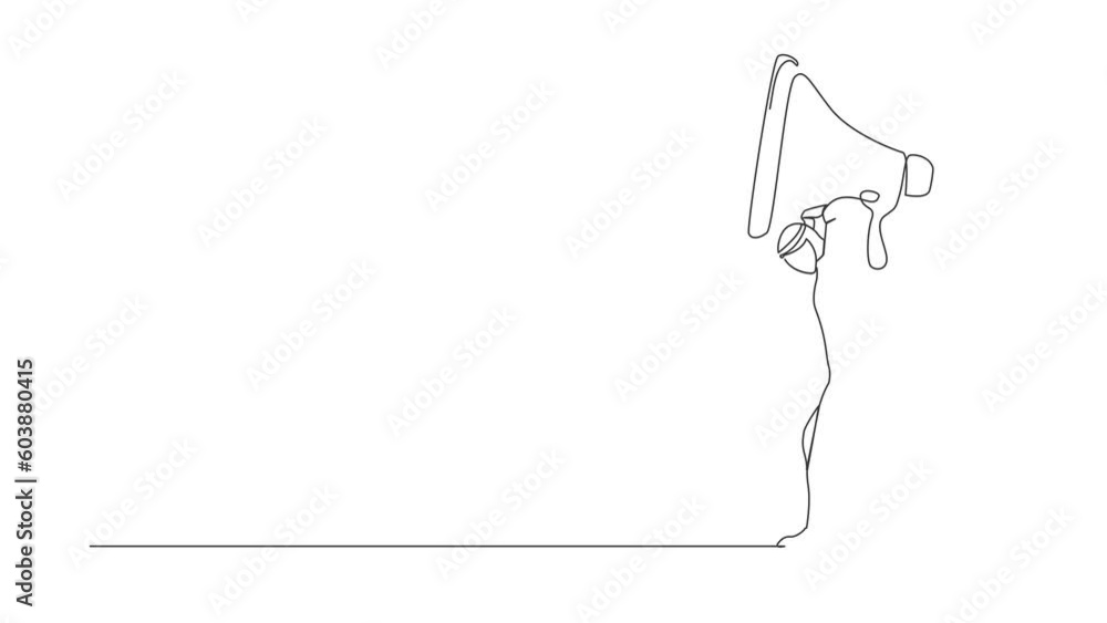 Animated self drawing of continuous line draw Arabian businessman carrying megaphone on his back. Troubles in communication. Bullying, harassment at work, families. Full length single line animation Animated self drawing of continuous line draw Arabian businessman carrying megaphone on his back. Troubles in communication. Bullying, harassment at work, families. Full length single line animation