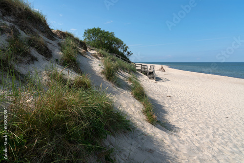 View of the Baltic Sea coast near the village of Morskoye on the Curonian Spit on a sunny summer day, Kaliningrad region, Russia photo