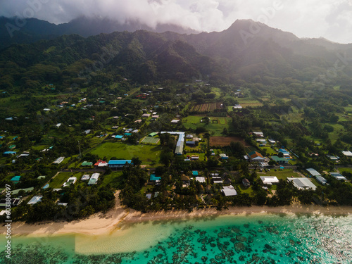 Aerial landscapes above Rarotonga, Cook Islands at sunrise photo