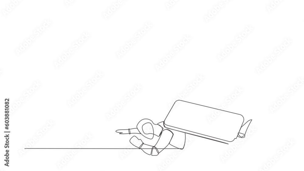 Self drawing animation of single line draw robot under smartphone burden. Frustration due to overworked in tech industry. Robotic artificial intelligence. Continuous line draw. Full length animated Self drawing animation of single line draw robot under smartphone burden. Frustration due to overworked in tech industry. Robotic artificial intelligence. Continuous line draw. Full length animated