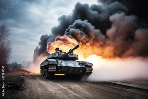 Armored Dominance: Power and Precision in the Tank War Zone, generative ai © Vanessa
