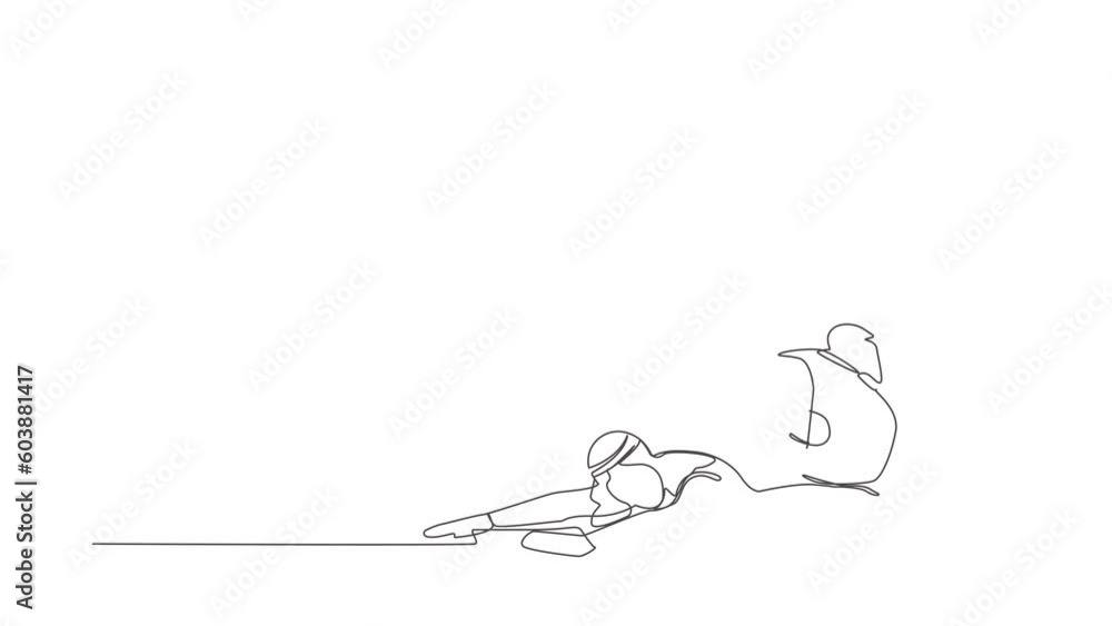 Self drawing animation of single line draw Arabian businessman under heavy money bag burden. Finance crisis money fall down. Economic crash due to pandemic. Continuous line draw. Full length animated Self drawing animation of single line draw Arabian businessman under heavy money bag burden. Finance crisis money fall down. Economic crash due to pandemic. Continuous line draw. Full length animated