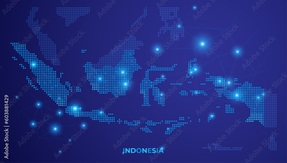 Modern dotted style map of Indonesia, Digitalization and communication illustration concept Modern dotted style map of Indonesia, Digitalization and communication illustration concept