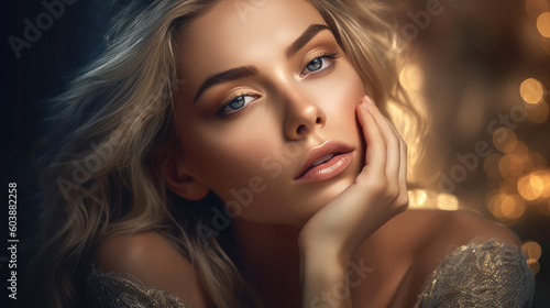 Pretty girl touching face s...