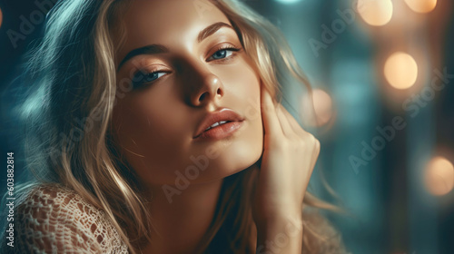 Pretty girl touching face s...