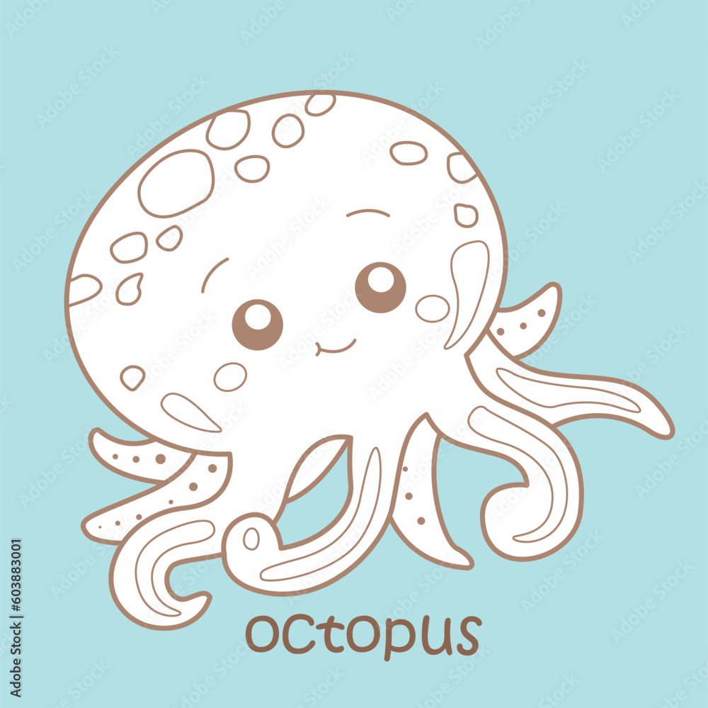 Alphabet O For Octopus Vocabulary School Digital Stamp Outline Cartoon