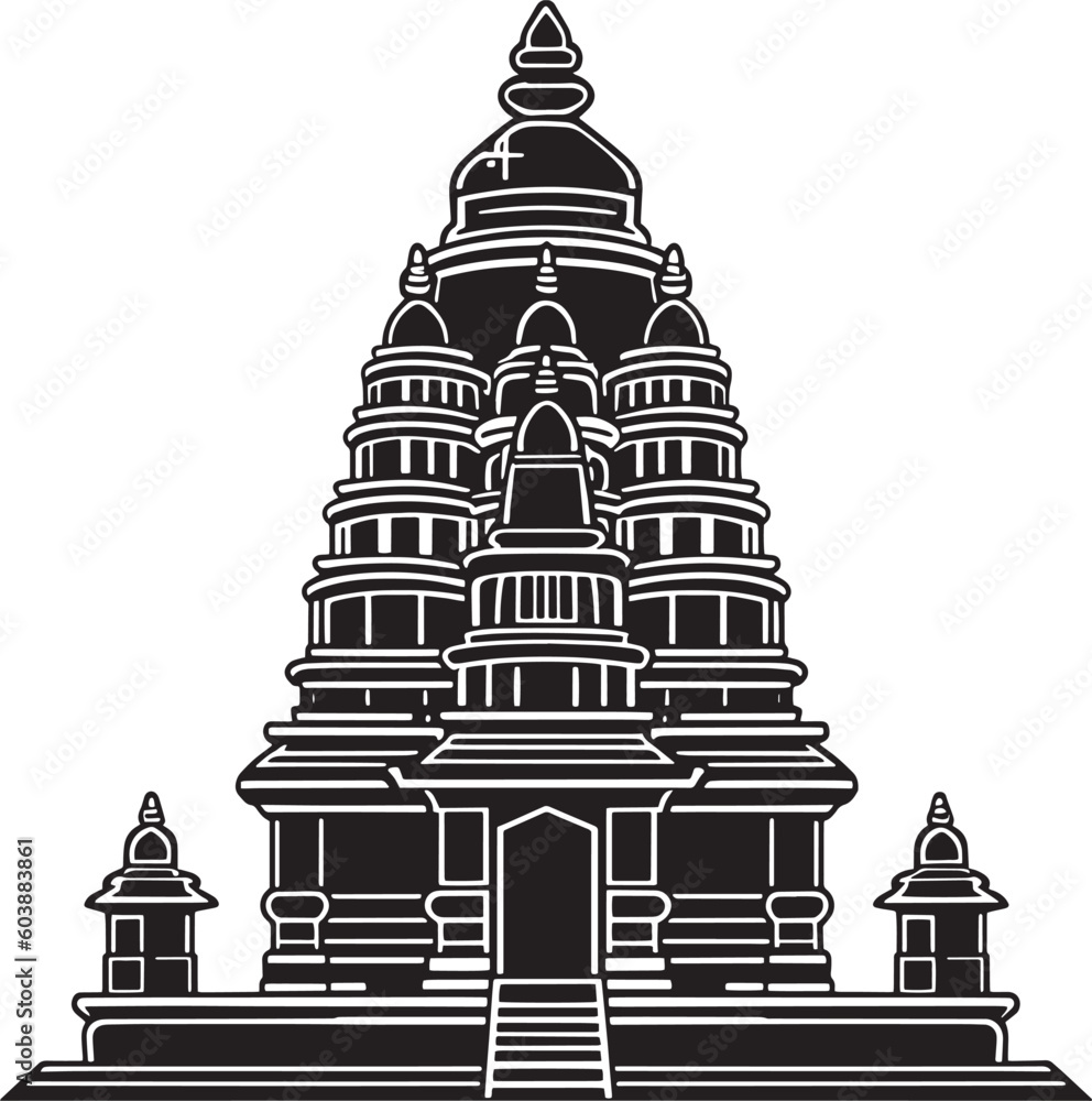 illustration of a temple, Ancient temple gopura flat vector illustration