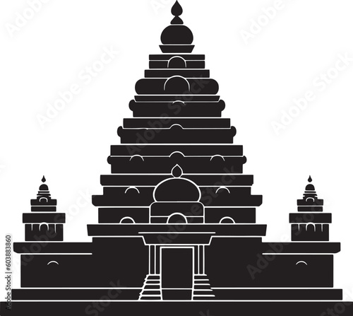 illustration of a temple, Ancient temple gopura flat vector illustration