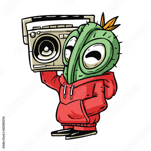 Green Cactus HIP HOP rapper illustration vector 