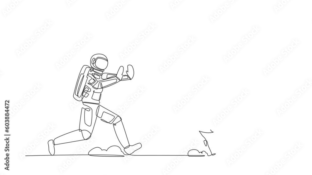 Animated self drawing of continuous line draw astronaut chase dollar coin in moon surface. Exploration of space that requires large funds. Cosmic galaxy space concept. Full length one line animation Animated self drawing of continuous line draw astronaut chase dollar coin in moon surface. Exploration of space that requires large funds. Cosmic galaxy space concept. Full length one line animation