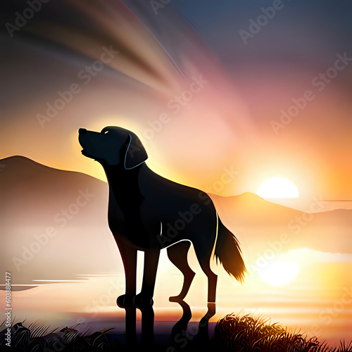 creates a silhouette image of a medium-sized dog. The figure of the dog should be in profile and in a pose that is halfway to a typical walk  No specific details are needed, just the general shape of 