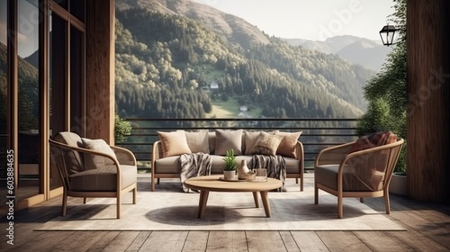 modern and comfortable home outdoor relaxation area or restaurant seating area with terrace 