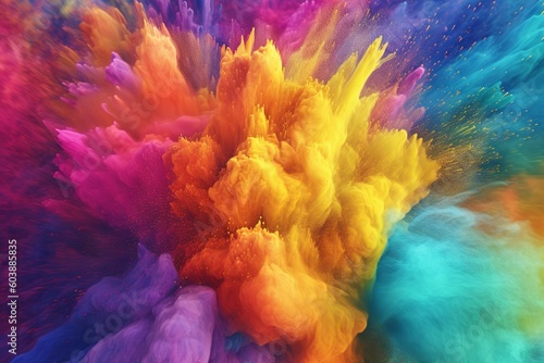 Background of rainbow-colored paint powder splash, color powder explosion