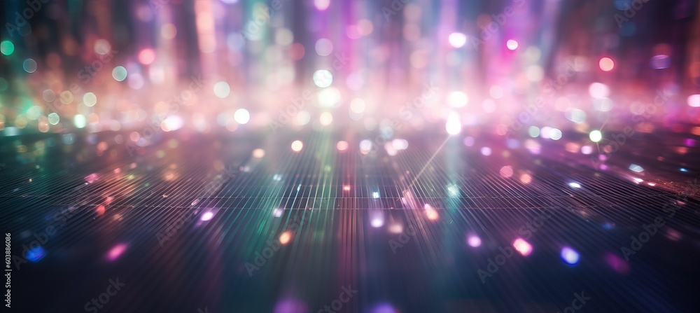 Fototapeta premium Colorful neon light sparkle blur holiday background. Generative AI technology.