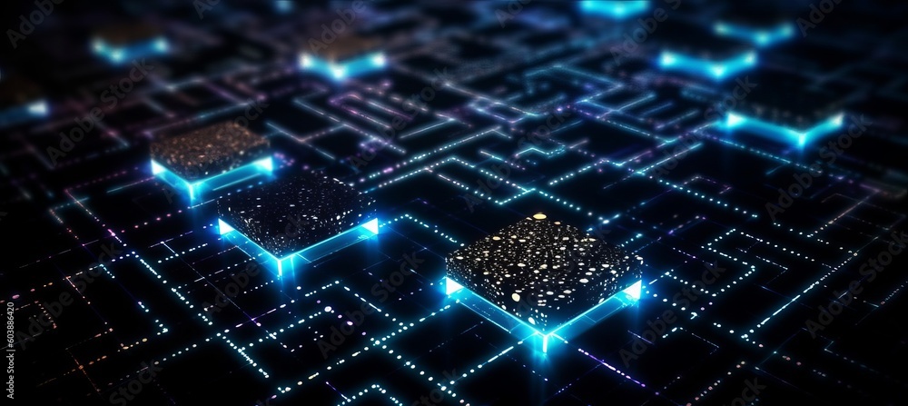 Obraz premium Data blockchain connect network system structure technology background. Generative AI technology. 