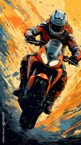 hand drawn motorcycle riding sports illustration 