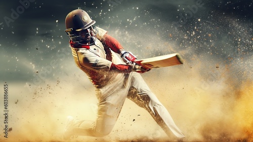 Fotografia Cricket Championship Concept With Linear Style Batsman Player