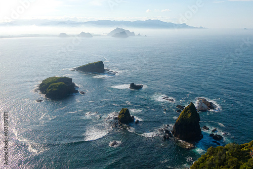 Beautiful aerial view of Papuma beach in the morning.