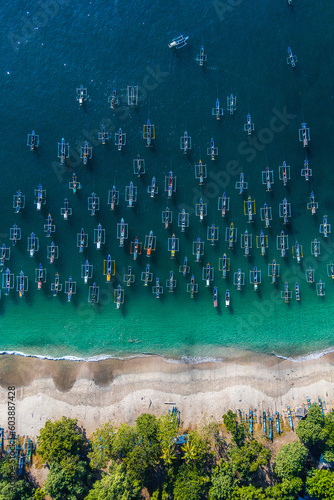 Aerial view of boats on the shore