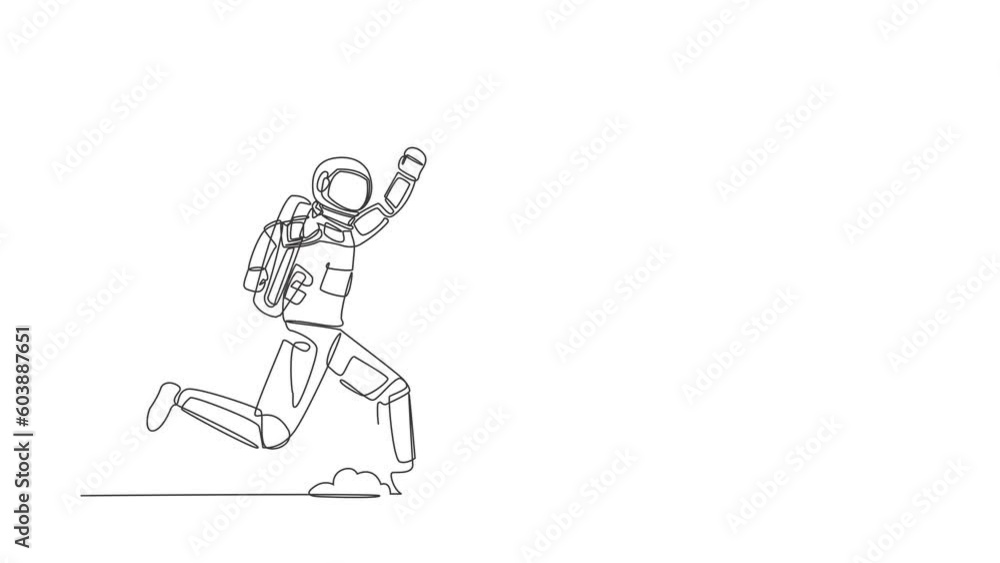 Animated self drawing of continuous line draw young astronaut run chasing paper cup in moon surface. Recycling waste treatment in outer space. Cosmonaut outer space. Full length single line animation Animated self drawing of continuous line draw young astronaut run chasing paper cup in moon surface. Recycling waste treatment in outer space. Cosmonaut outer space. Full length single line animation