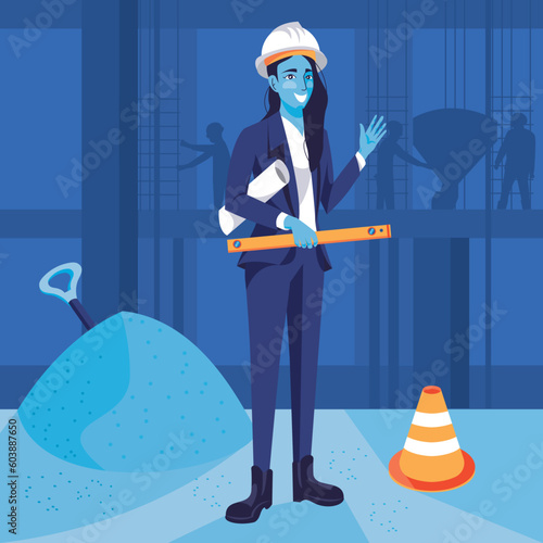 Woman architec working in place