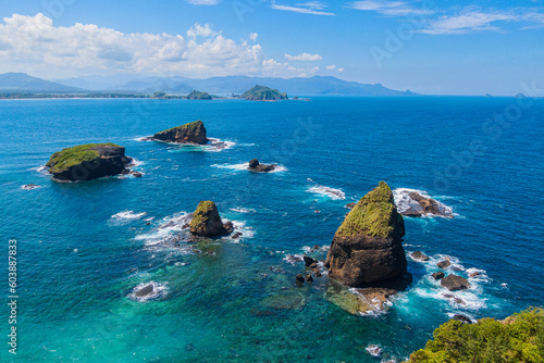 Beautiful aerial view of Papuma beach in the morning.
