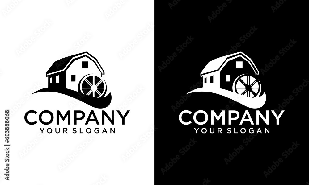 Vector farm house icon template. Linear organic farming symbol illustration with field, sun, rays. Natural food logo background for healthy fresh eco products, farmers market in circle form Vector farm house icon template. Linear organic farming symbol illustration with field, sun, rays. Natural food logo background for healthy fresh eco products, farmers market in circle form