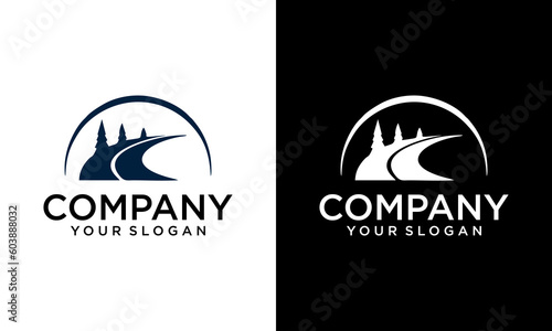 logo illustration of the road between the trees leading to the mountain