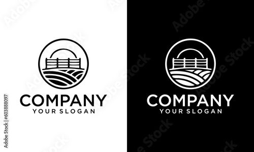 Cage farm on fence logo vector illustration design, livestock vintage logo design