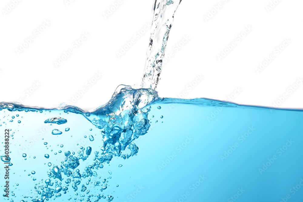 water splash with air bubbles. Fresh and clean surface aqua flowing in wave and clean water on white background isolated. close-up water splash with air bubbles. Fresh and clean surface aqua flowing in wave and clean water on white background isolated. close-up