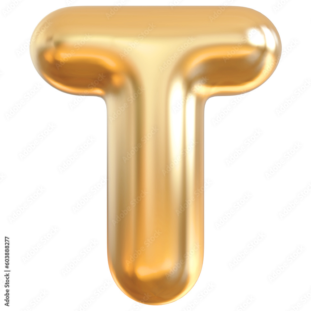Alphabet Letter T Gold 3d font