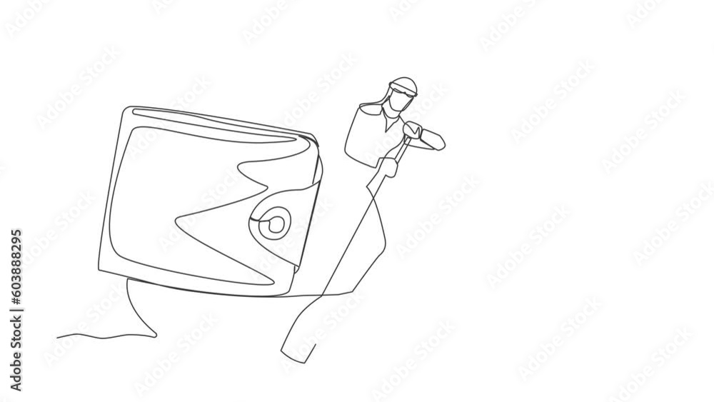Animated self drawing of continuous line draw rich Arab businessman sailing away on boat with purse. Financial planning strategy for personal use. Money management. Full length single line animation Animated self drawing of continuous line draw rich Arab businessman sailing away on boat with purse. Financial planning strategy for personal use. Money management. Full length single line animation