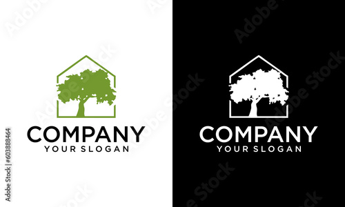  Tree House Logo Design Template. Tree Home logotype Design vector, Nature eco House Logo
