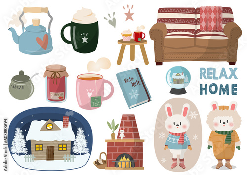 winter rabbit material sticker set ,冬うさぎ素材ステッカーセット,PNG