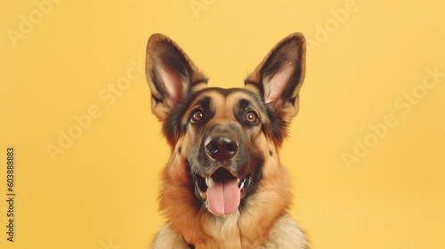 Portrait of a German shepherd dog on a yellow background.Generative Ai