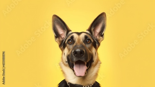 Portrait of a German shepherd dog on a yellow background.Generative Ai