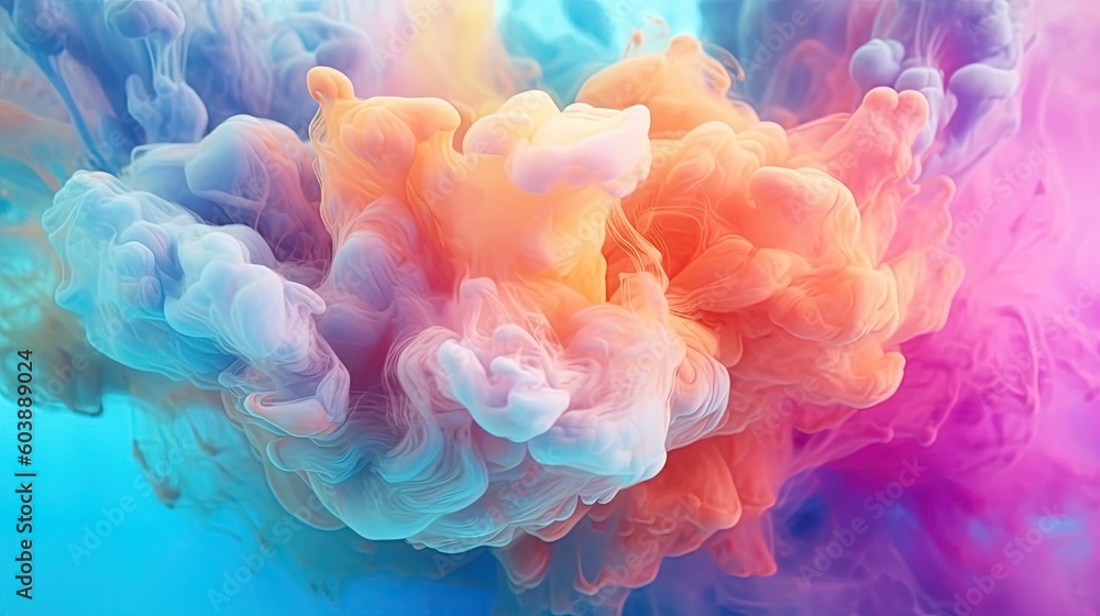 Fototapeta premium Abstract colorful pastel color cloud background. Colorful Ink Diffusion in Water. Generative AI