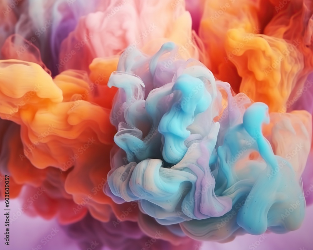 Abstract colorful pastel color cloud background.  Colorful Ink Diffusion in Water. Generative AI