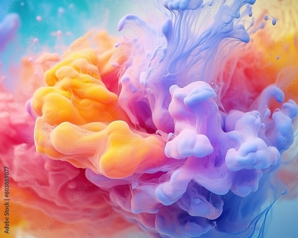 Obraz premium Abstract colorful pastel color cloud background. Colorful Ink Diffusion in Water. Generative AI