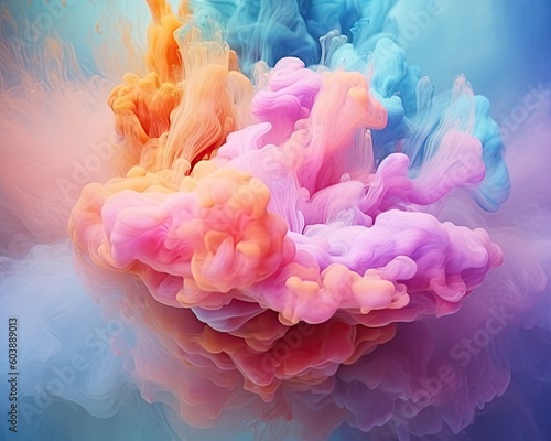 Abstract colorful pastel color cloud background. Colorful Ink Diffusion in Water. Generative AI