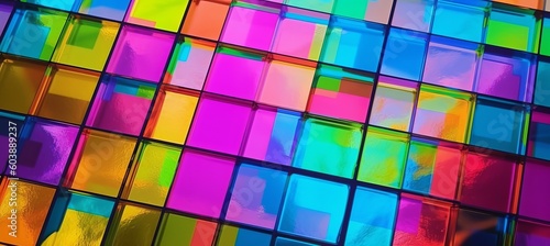 Colorful rainbow glass tile square background. Generative AI technology.