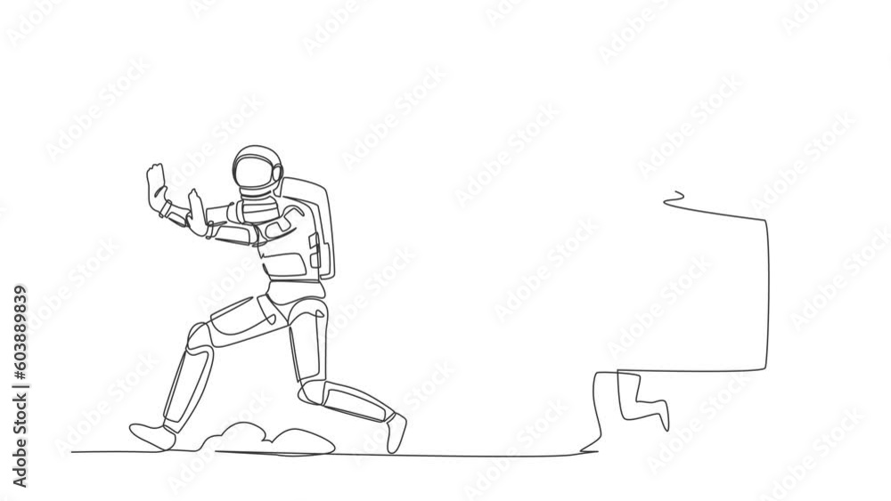 Self drawing animation of single line draw astronaut being chased by house in moon. Afraid with increasing housing loan in outer planet. Cosmic galaxy space. Continuous line draw. Full length animated Self drawing animation of single line draw astronaut being chased by house in moon. Afraid with increasing housing loan in outer planet. Cosmic galaxy space. Continuous line draw. Full length animated