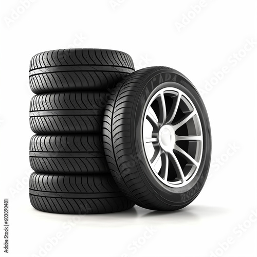 Car tires stack isolated on white background, Generative Ai