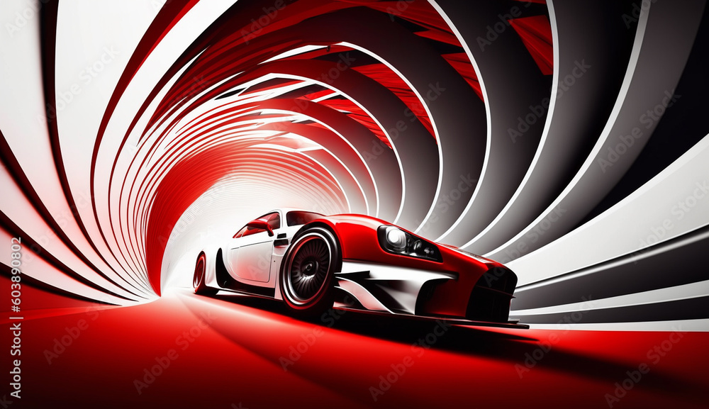 Sport car on the road with motion blur fast background, Generative AI
