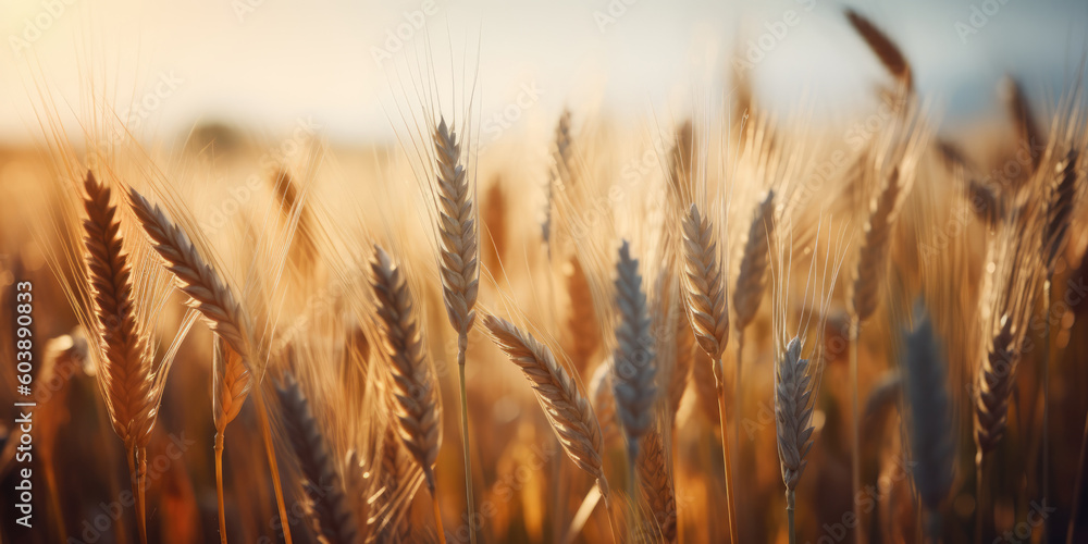 Golden wheat field at sunset. Generative ai illustration Golden wheat field at sunset. Generative ai illustration