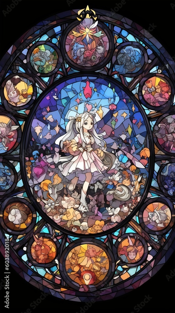 Stained glass window with magical girl created with AI
